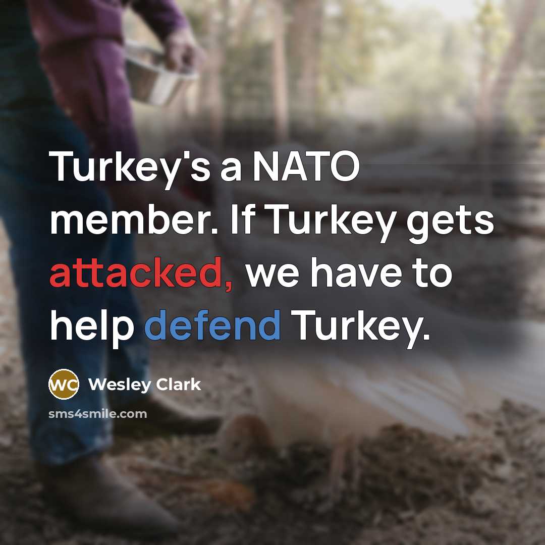 “Turkey's a NATO member. If Turkey gets attacked, we have to help defend Turkey.” quote by Wesley Clark