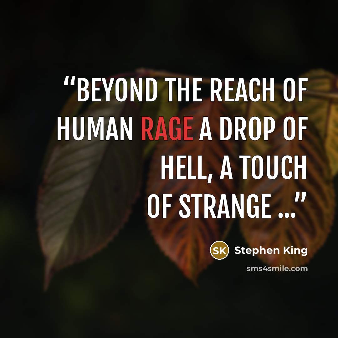“Beyond the reach of human rage A drop of hell, a touch of strange ...” quote by Stephen King