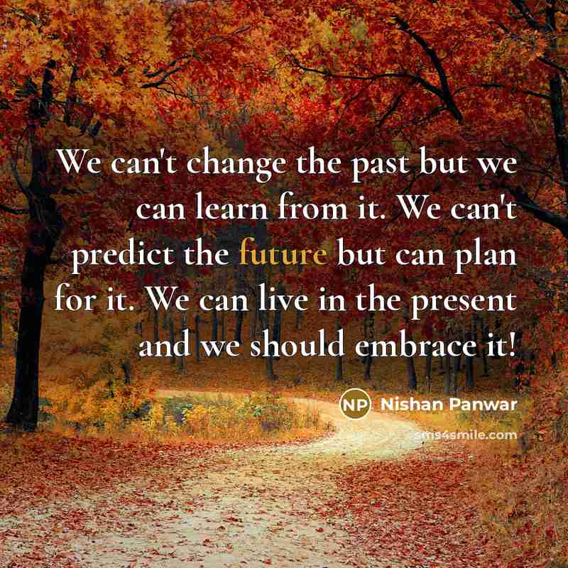 “We can't change the past but we can learn from it. We can't predict the future but can plan for it. We can live in the present and we should embrace it!” quote by Nishan Panwar