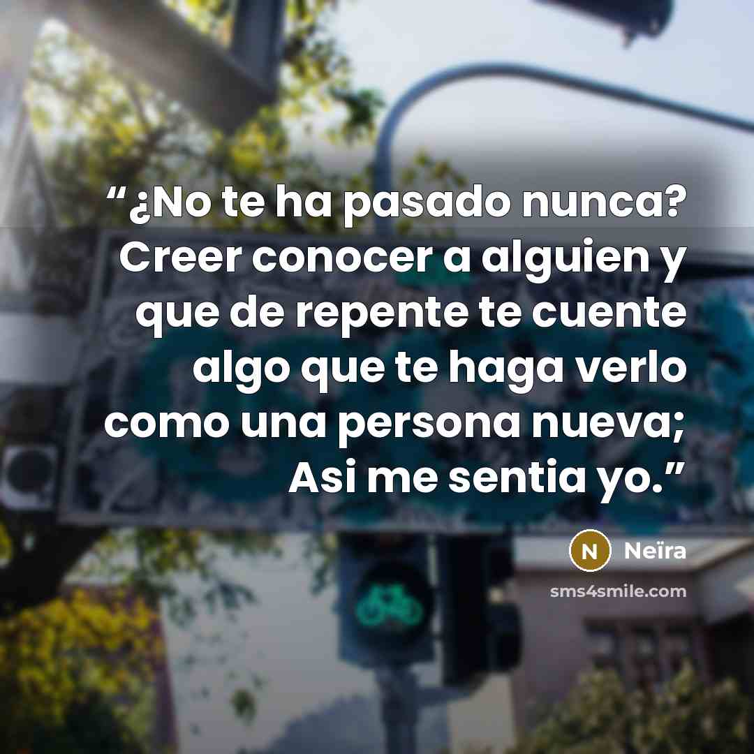 “¿No te ha pasado nunca? Creer conocer a alguien y que de repente te cuente algo que te haga verlo como una persona nueva; Asi me sentia yo.” quote by Neïra