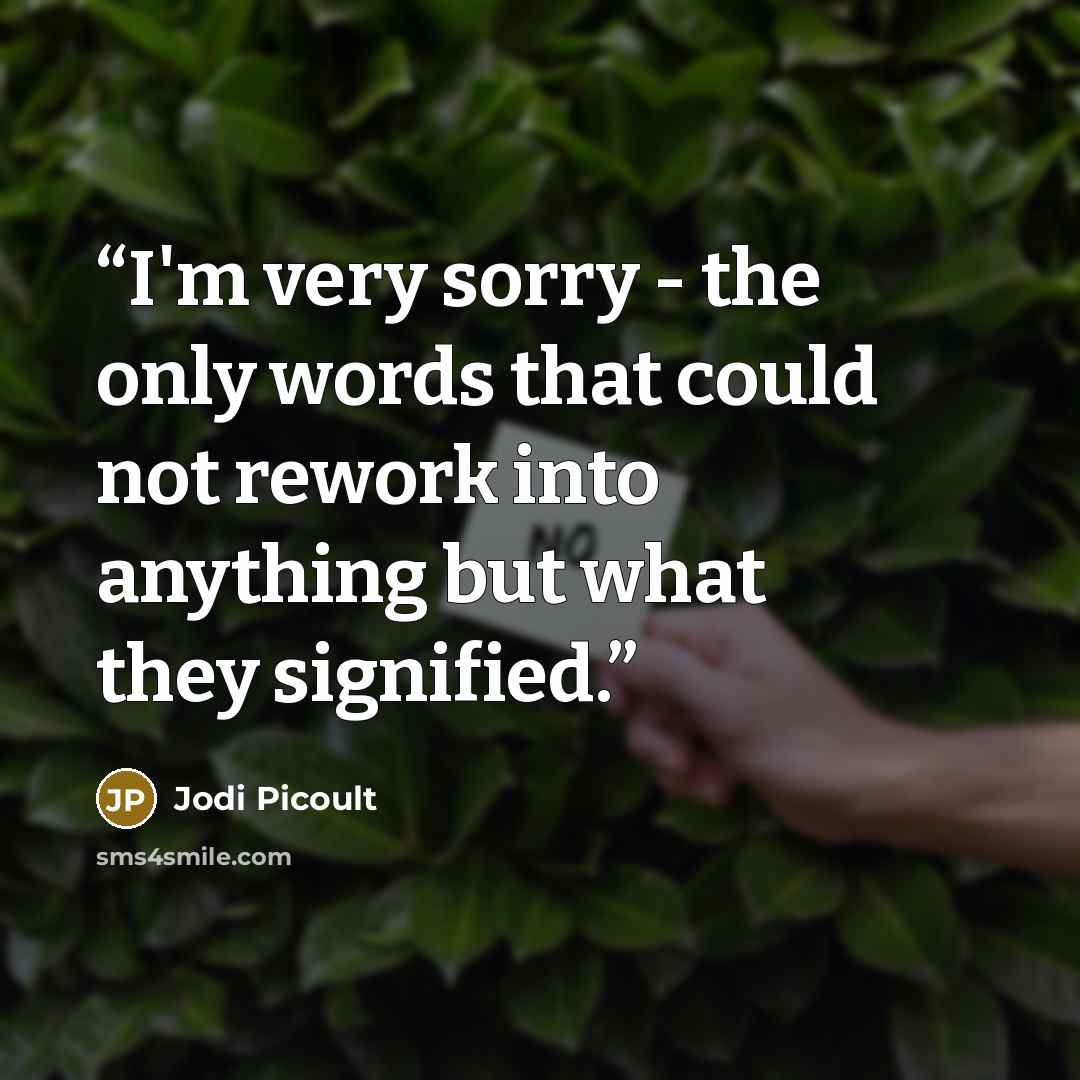 “I'm very sorry - the only words that could not rework into anything but what they signified.” quote by Jodi Picoult