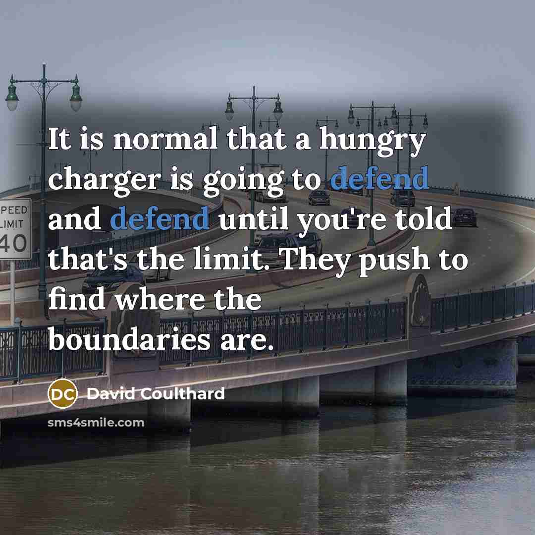 “It is normal that a hungry charger is going to defend and defend until you're told that's the limit. They push to find where the boundaries are.” quote by David Coulthard
