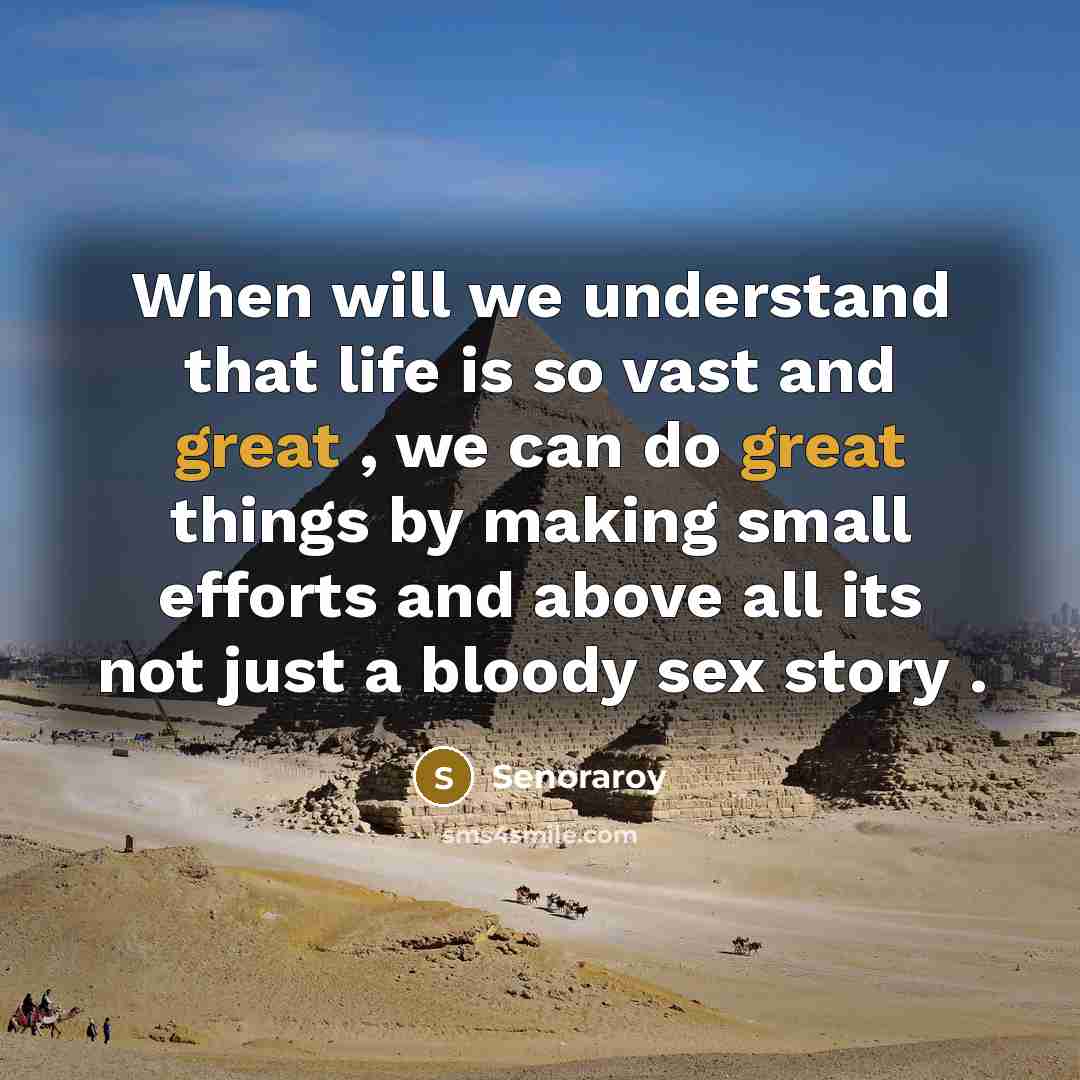 “When will we understand that life is so vast and great , we can do great things by making small efforts and above all its not just a bloody sex story .” quote by Senoraroy