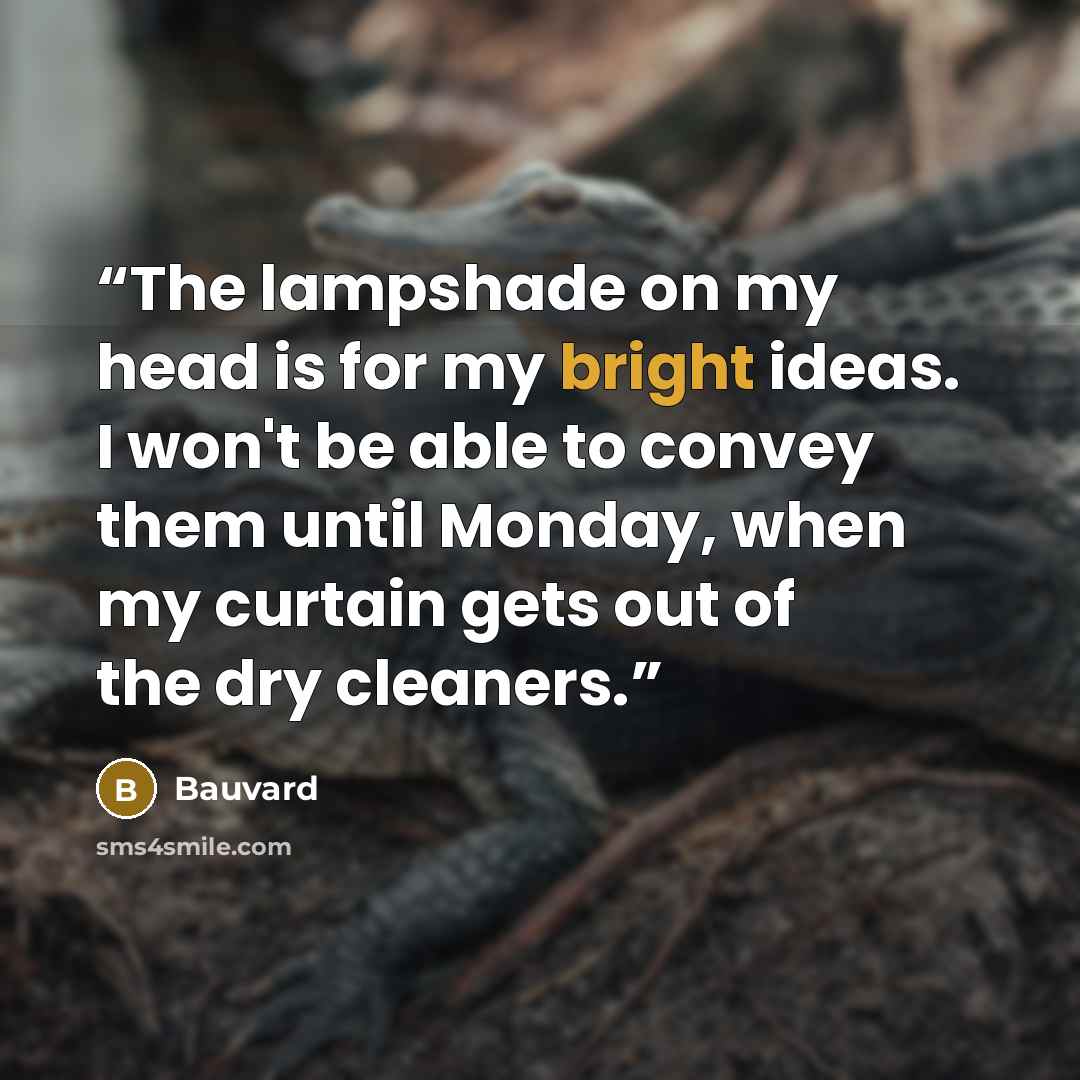 “The lampshade on my head is for my bright ideas. I won't be able to convey them until Monday, when my curtain gets out of the dry cleaners.” quote by Bauvard