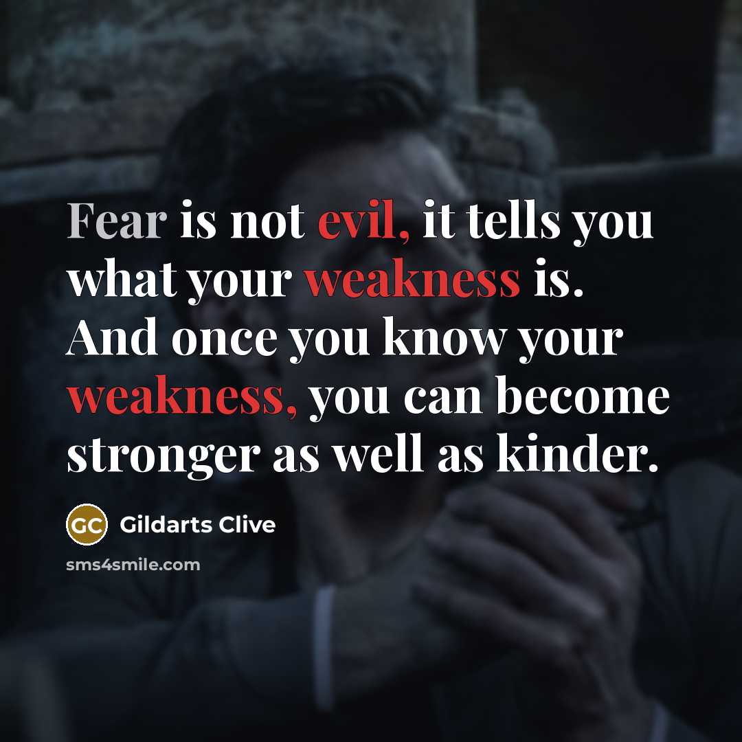 “Fear is not evil, it tells you what your weakness is. And once you know your weakness, you can become stronger as well as kinder.” quote by Gildarts Clive