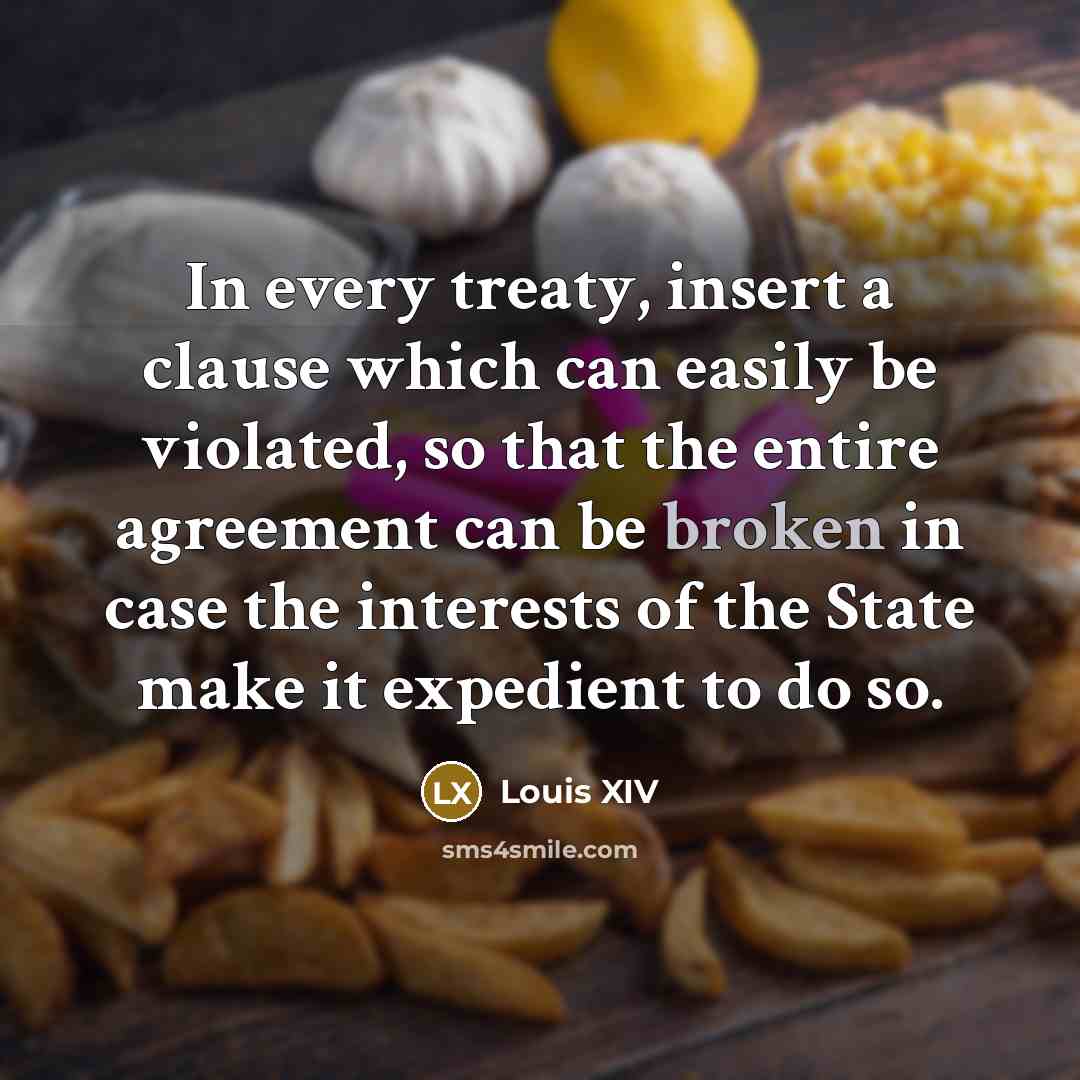 “In every treaty, insert a clause which can easily be violated, so that the entire agreement can be broken in case the interests of the State make it expedient to do so.” quote by Louis XIV