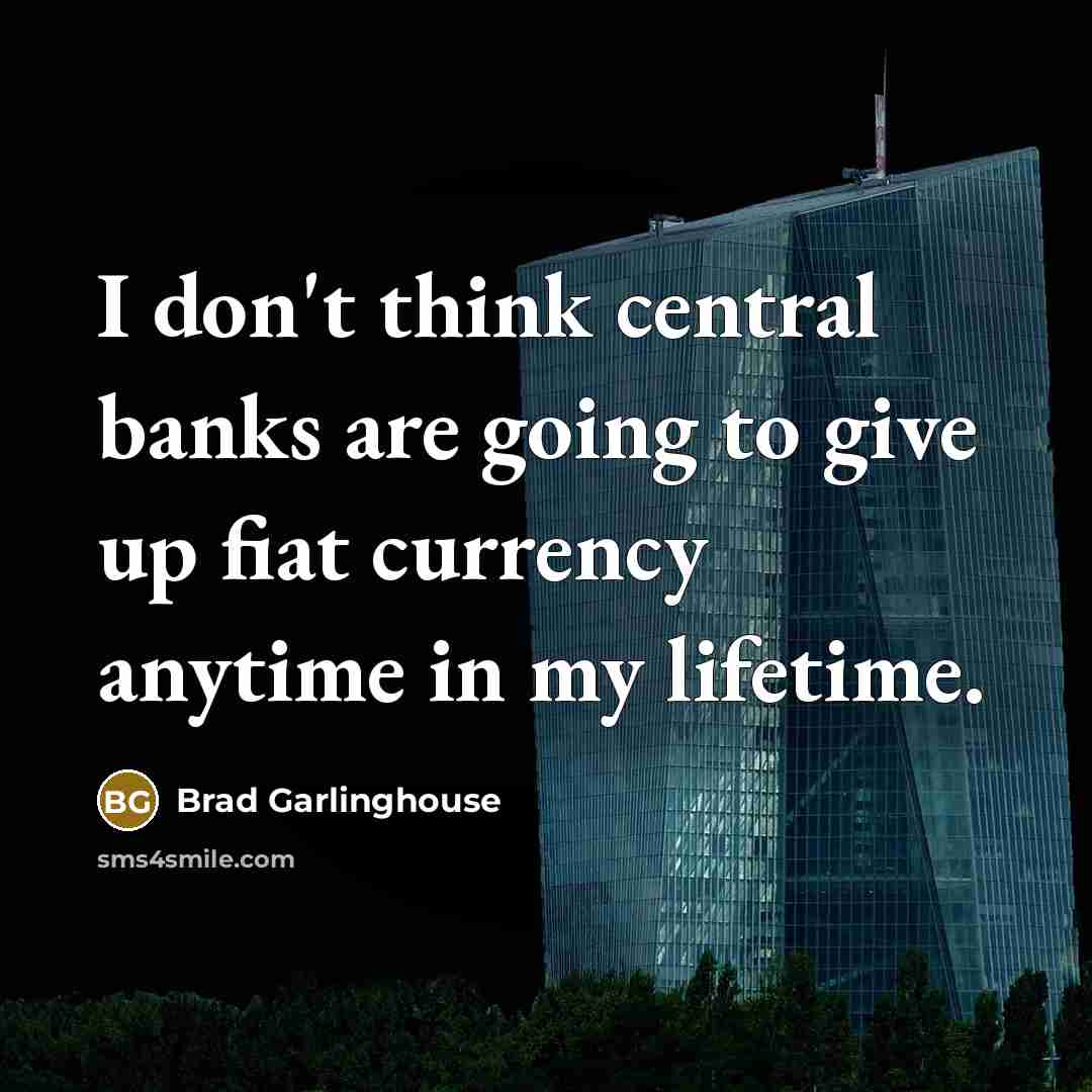 “I don't think central banks are going to give up fiat currency anytime in my lifetime.” quote by Brad Garlinghouse