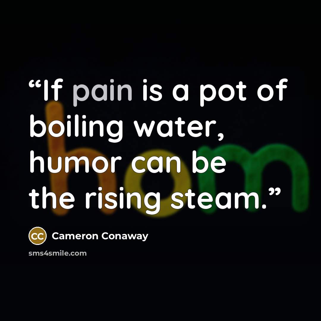 “If pain is a pot of boiling water, humor can be the rising steam.” quote by Cameron Conaway