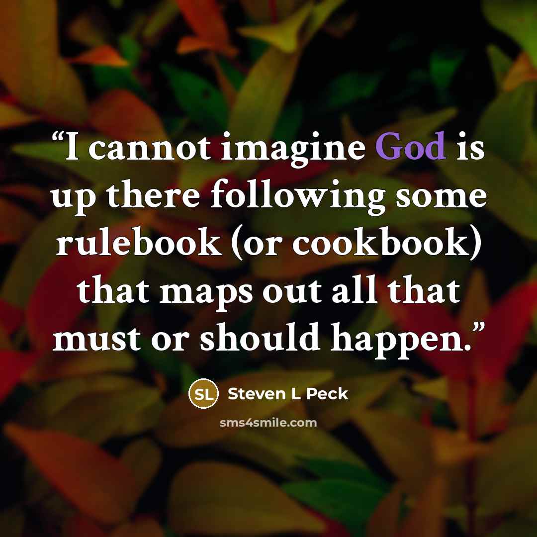 “I cannot imagine God is up there following some rulebook (or cookbook) that maps out all that must or should happen.” quote by Steven L Peck