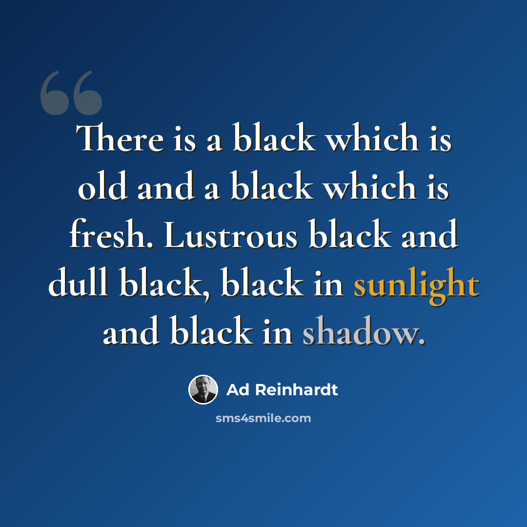 “There is a black which is old and a black which is fresh. Lustrous black and dull black, black in sunlight and black in shadow.” quote by Ad Reinhardt