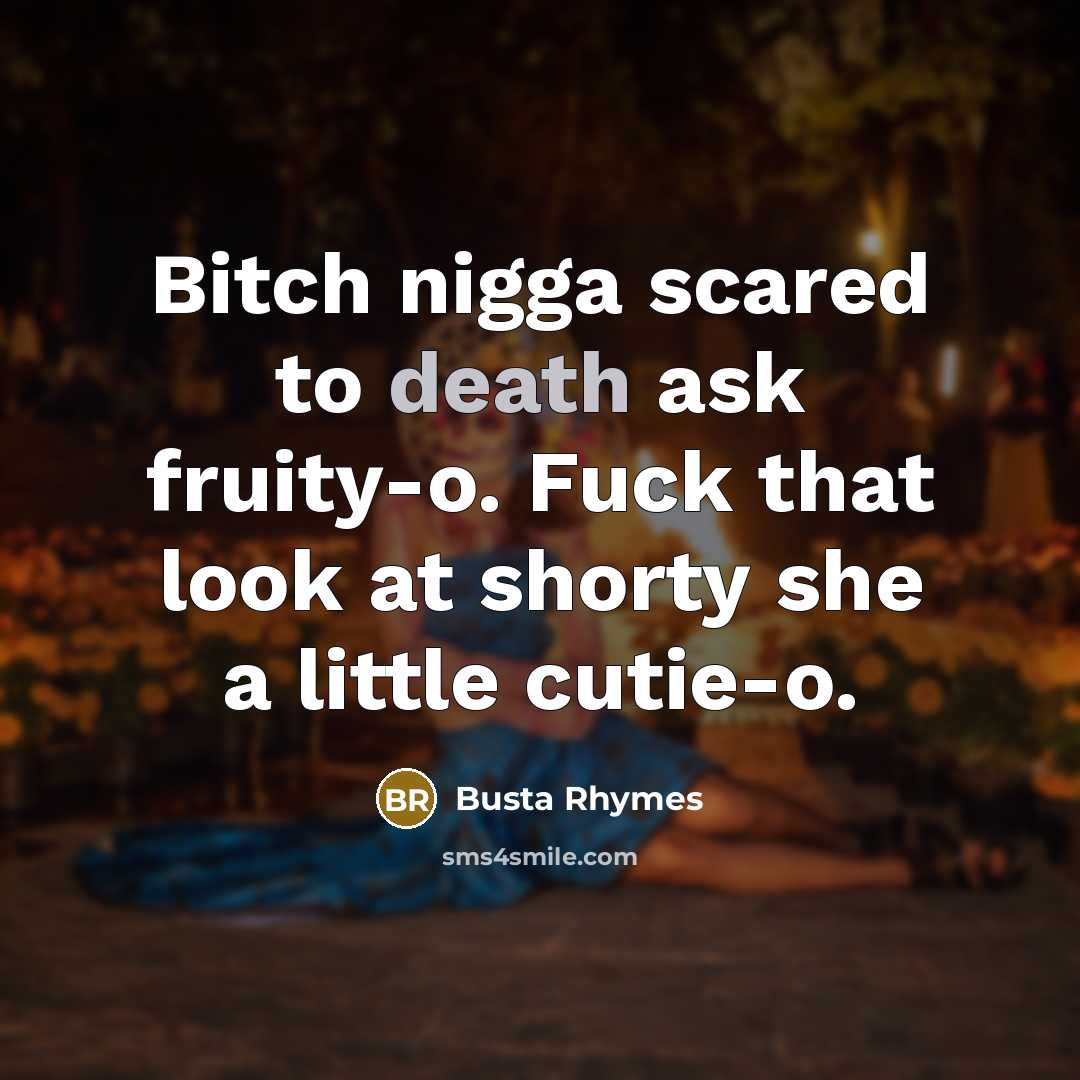 “Bitch nigga scared to death ask fruity-o. Fuck that look at shorty she a little cutie-o.” quote by Busta Rhymes