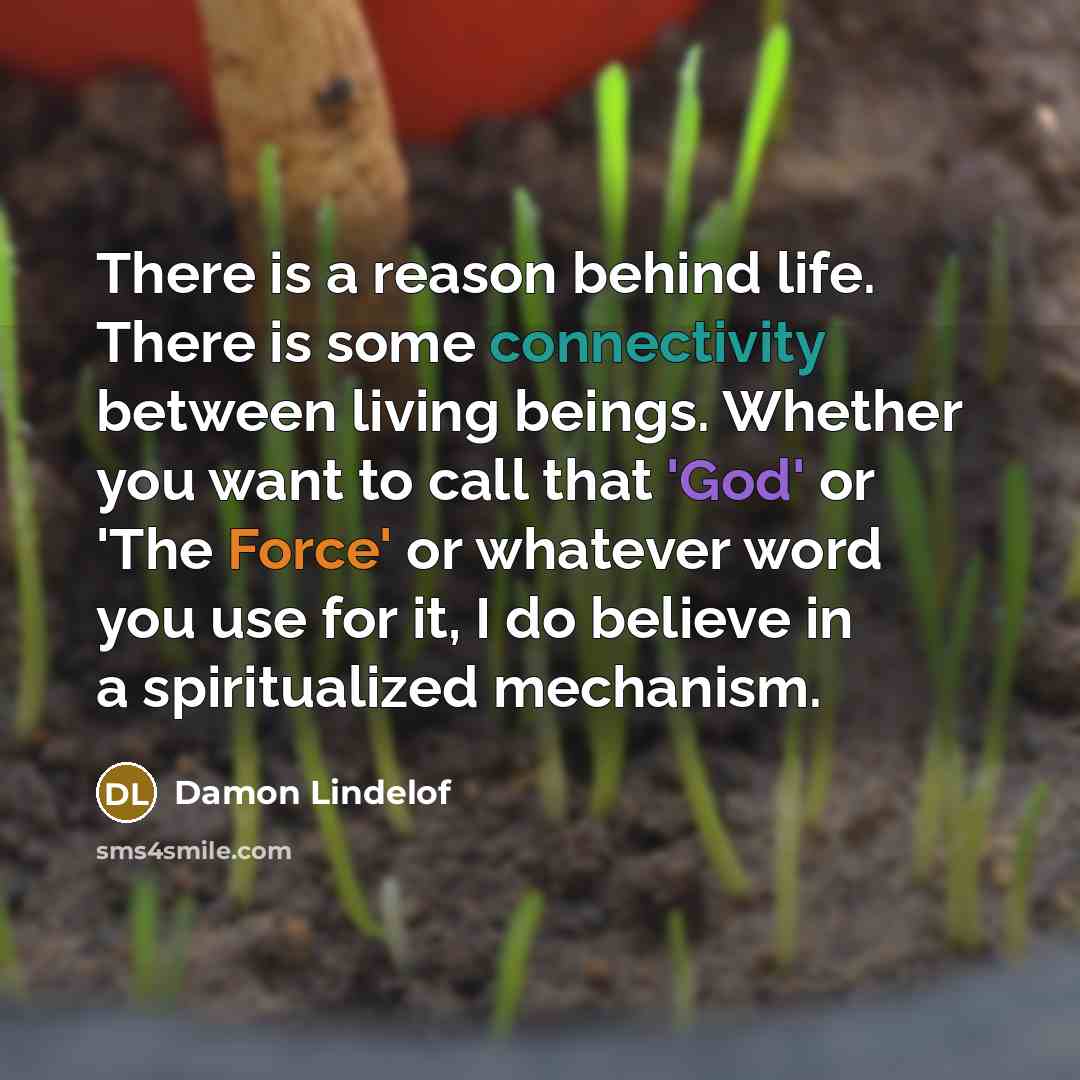 “There is a reason behind life. There is some connectivity between living beings. Whether you want to call that 'God' or 'The Force' or whatever word you use for it, I do believe in a spiritualized mechanism.” quote by Damon Lindelof