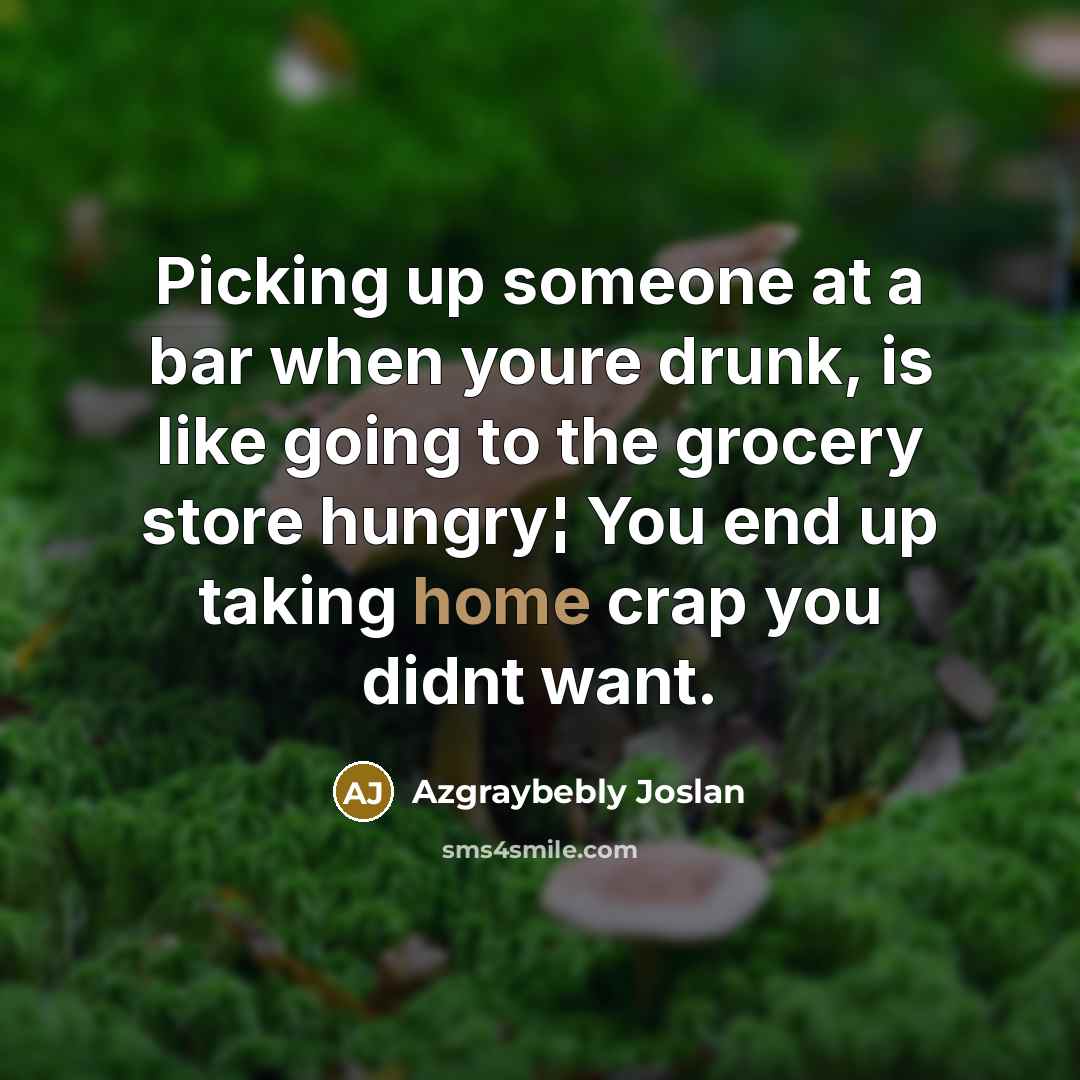 “Picking up someone at a bar when youre drunk, is like going to the grocery store hungry¦ You end up taking home crap you didnt want.” quote by Azgraybebly Joslan