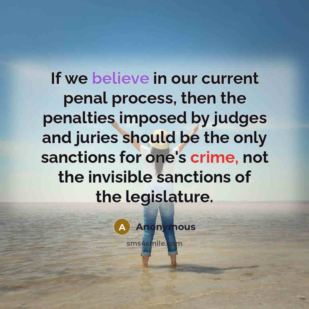 “If we believe in our current penal process, then the penalties imposed by judges and juries should be the only sanctions for one's crime, not the invisible sanctions of the legislature.” quote by Anonymous