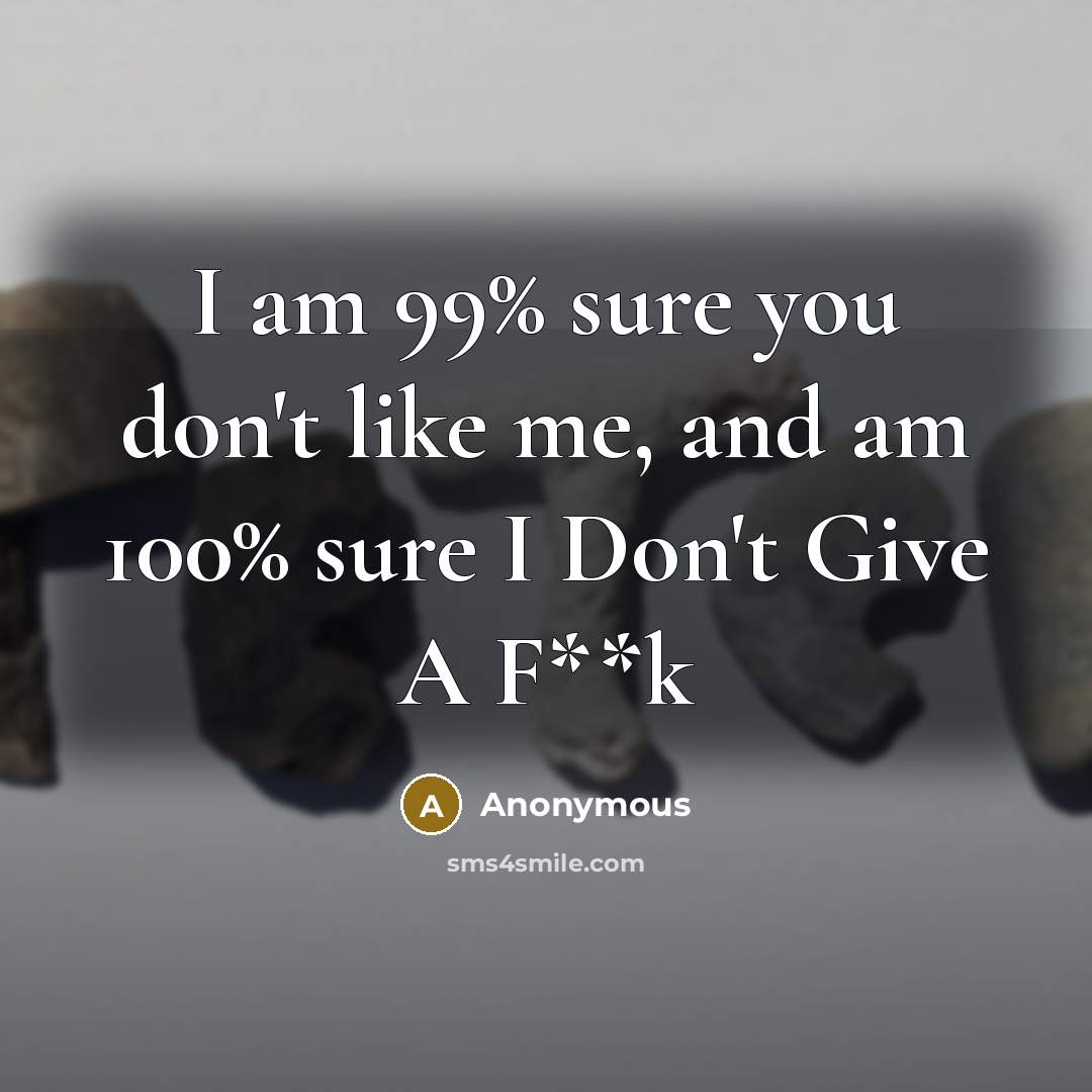 “I am 99% sure you don't like me, and am 100% sure I Don't Give A F**k” quote by Anonymous