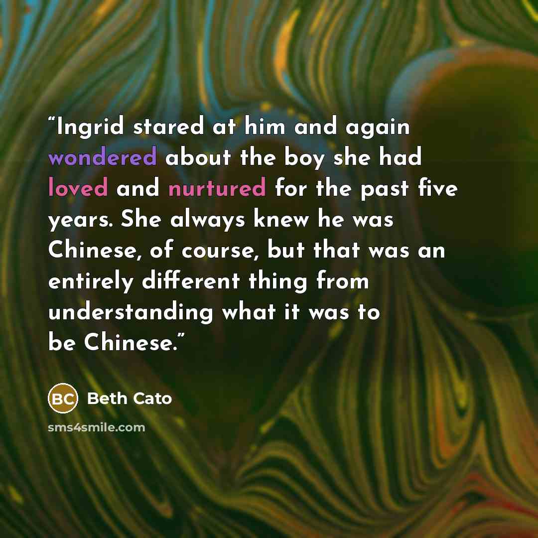 “Ingrid stared at him and again wondered about the boy she had loved and nurtured for the past five years. She always knew he was Chinese, of course, but that was an entirely different thing from understanding what it was to be Chinese.” quote by Beth Cato