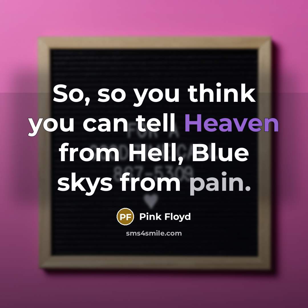 “So, so you think you can tell Heaven from Hell, Blue skys from pain.” quote by Pink Floyd