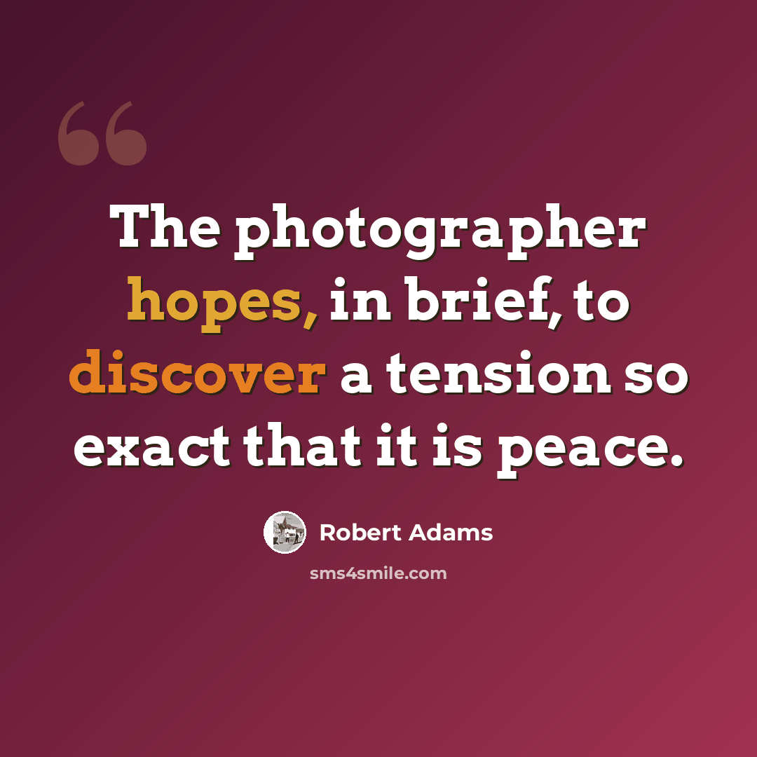 “The photographer hopes, in brief, to discover a tension so exact that it is peace.” quote by Robert Adams