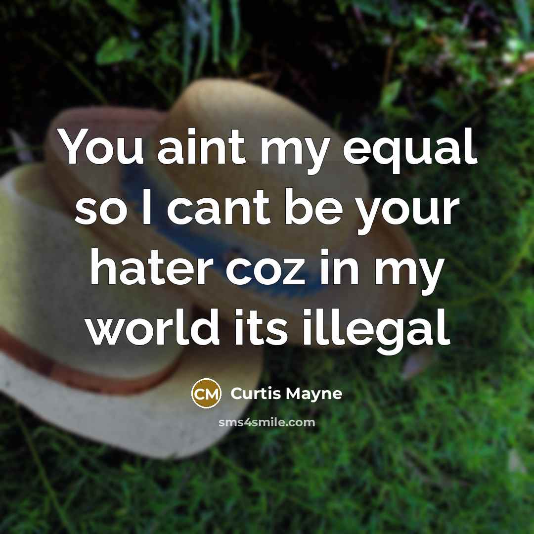“You aint my equal so I cant be your hater coz in my world its illegal” quote by Curtis Mayne