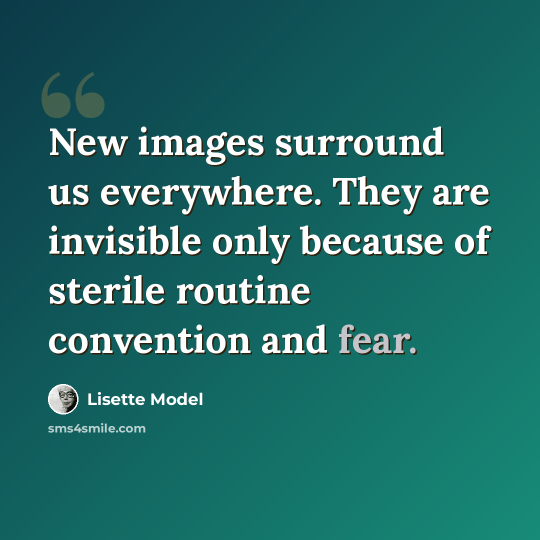 “New images surround us everywhere. They are invisible only because of sterile routine convention and fear.” quote by Lisette Model