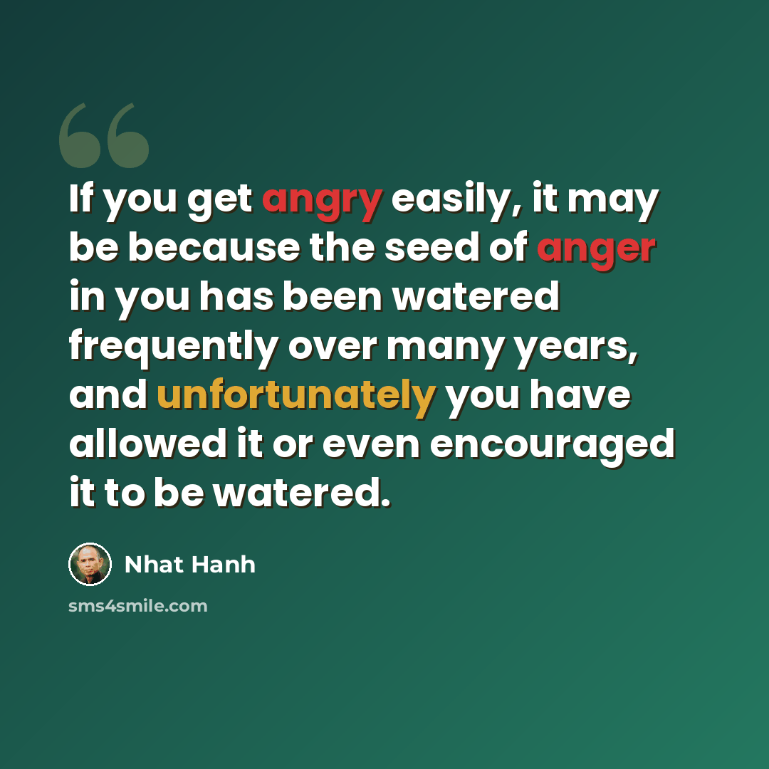 “If you get angry easily, it may be because the seed of anger in you has been watered frequently over many years, and unfortunately you have allowed it or even encouraged it to be watered.” quote by Nhat Hanh
