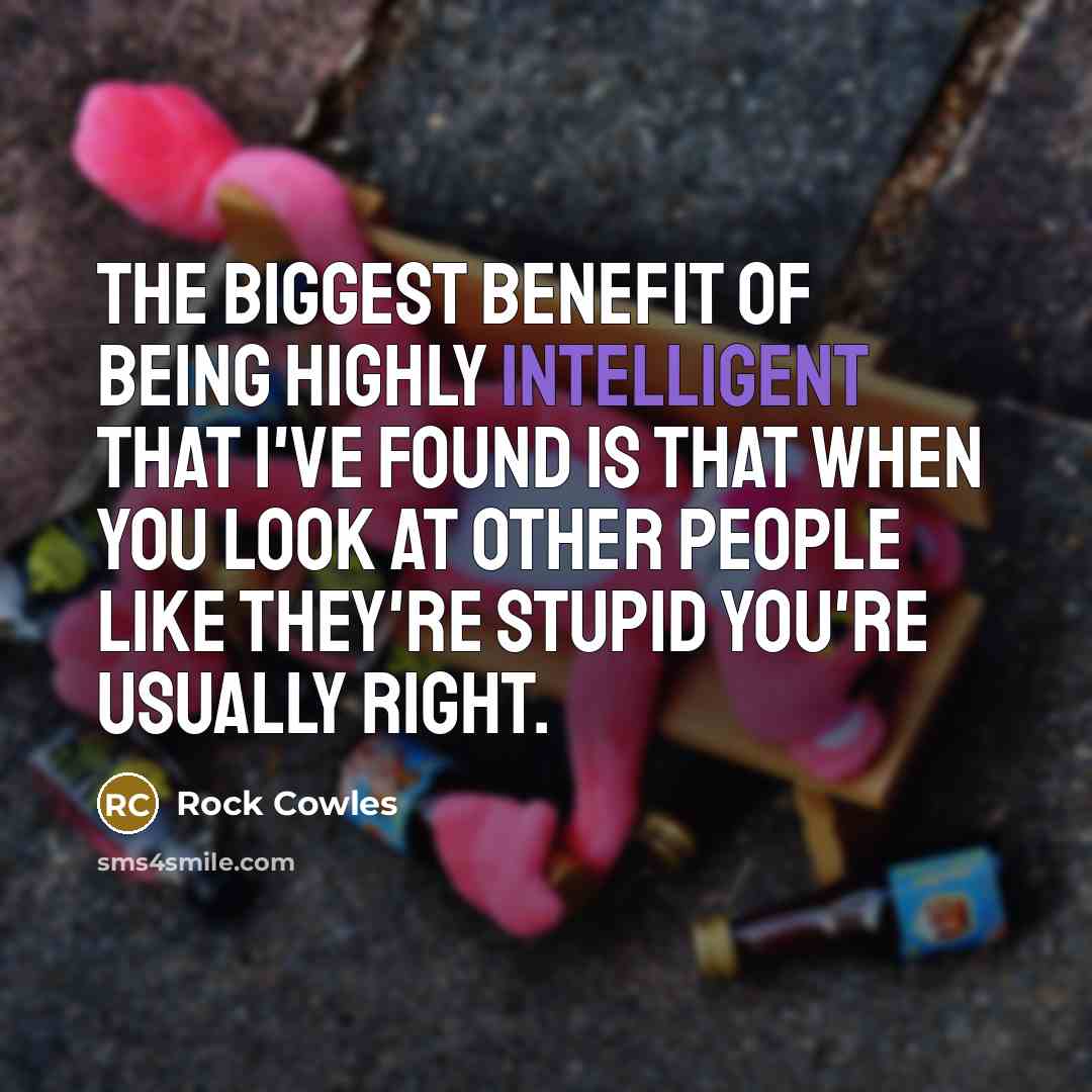 “The biggest benefit of being highly intelligent that I've found is that when you look at other people like they're stupid you're usually right.” quote by Rock Cowles