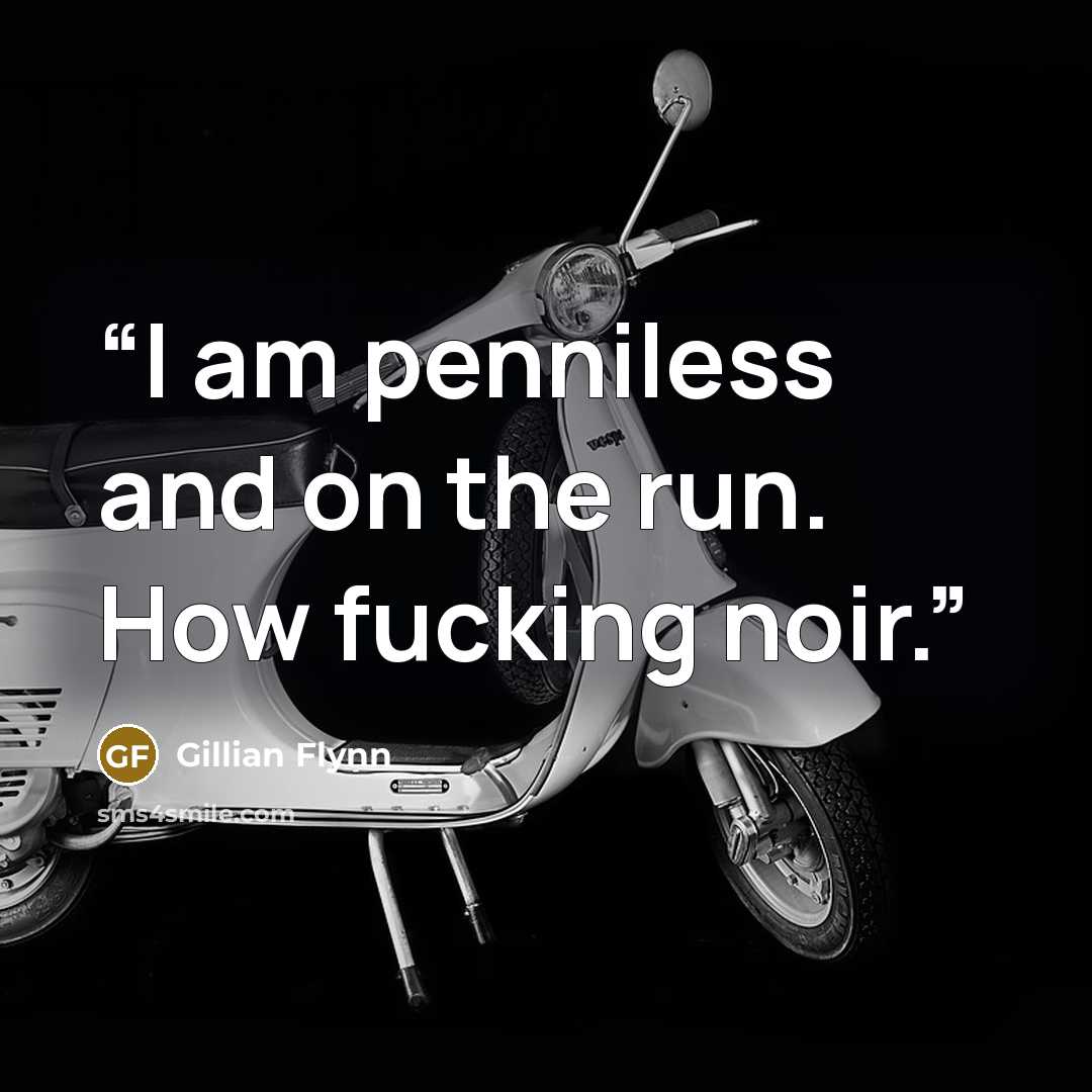 “I am penniless and on the run. How fucking noir.” quote by Gillian Flynn
