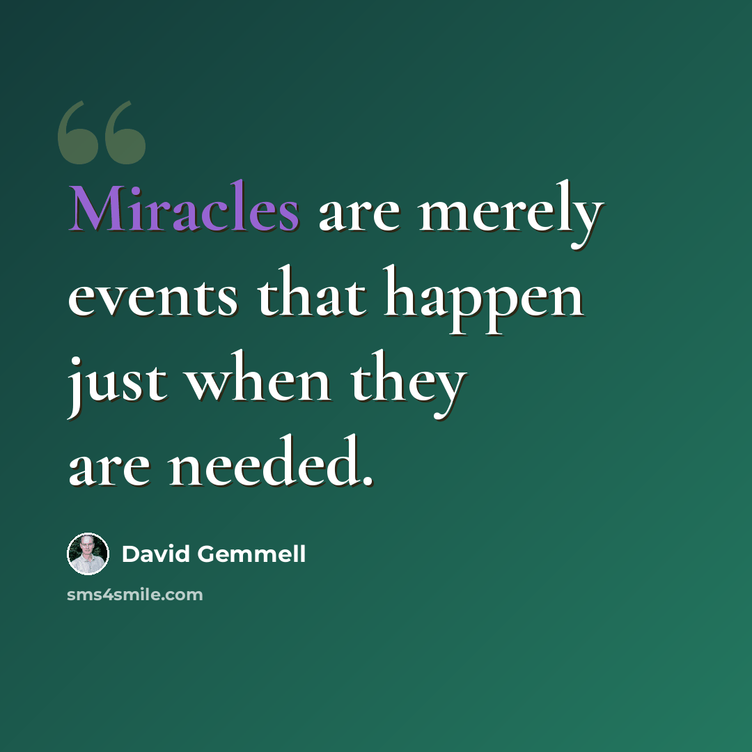“Miracles are merely events that happen just when they are needed.” quote by David Gemmell