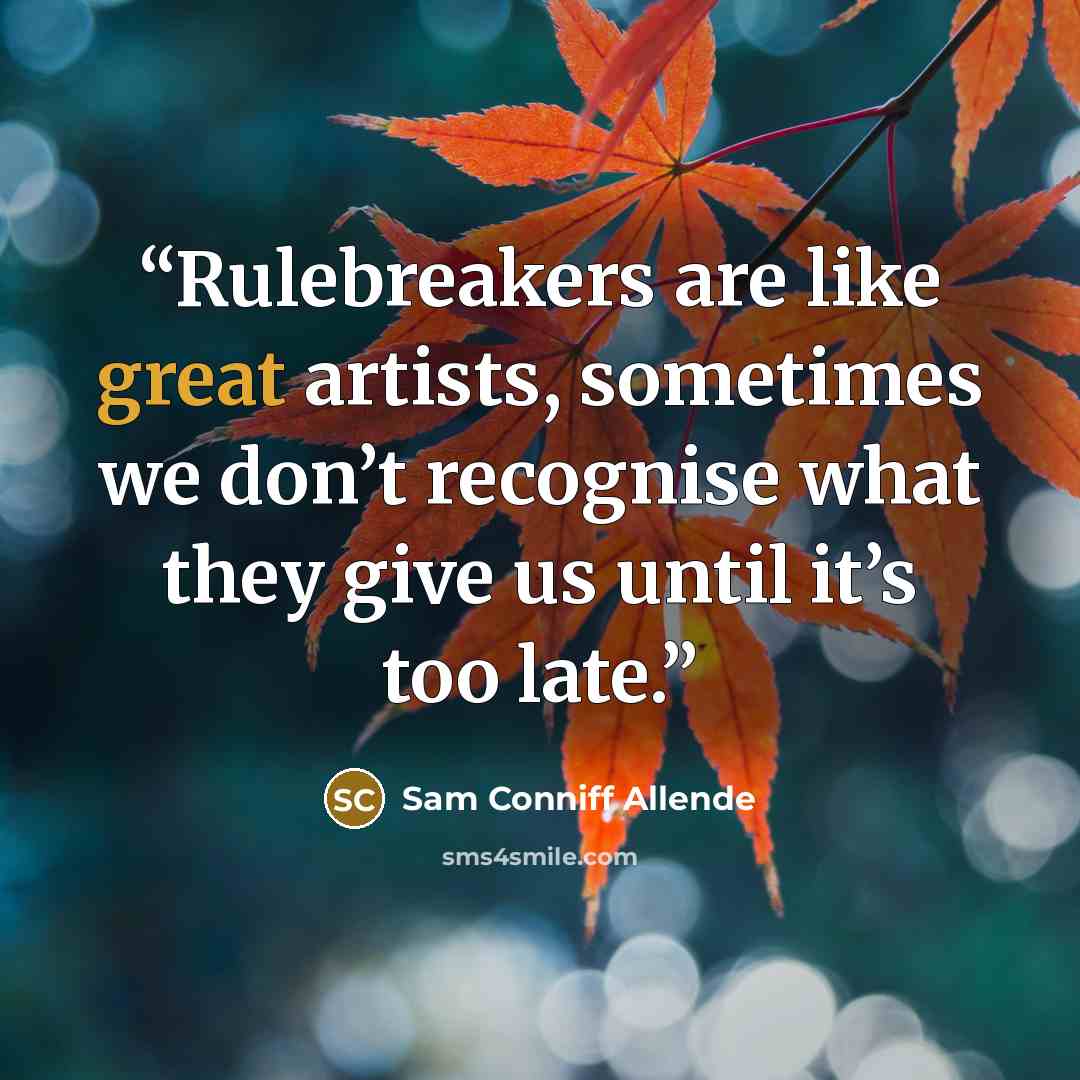 “Rulebreakers are like great artists, sometimes we don’t recognise what they give us until it’s too late.” quote by Sam Conniff Allende