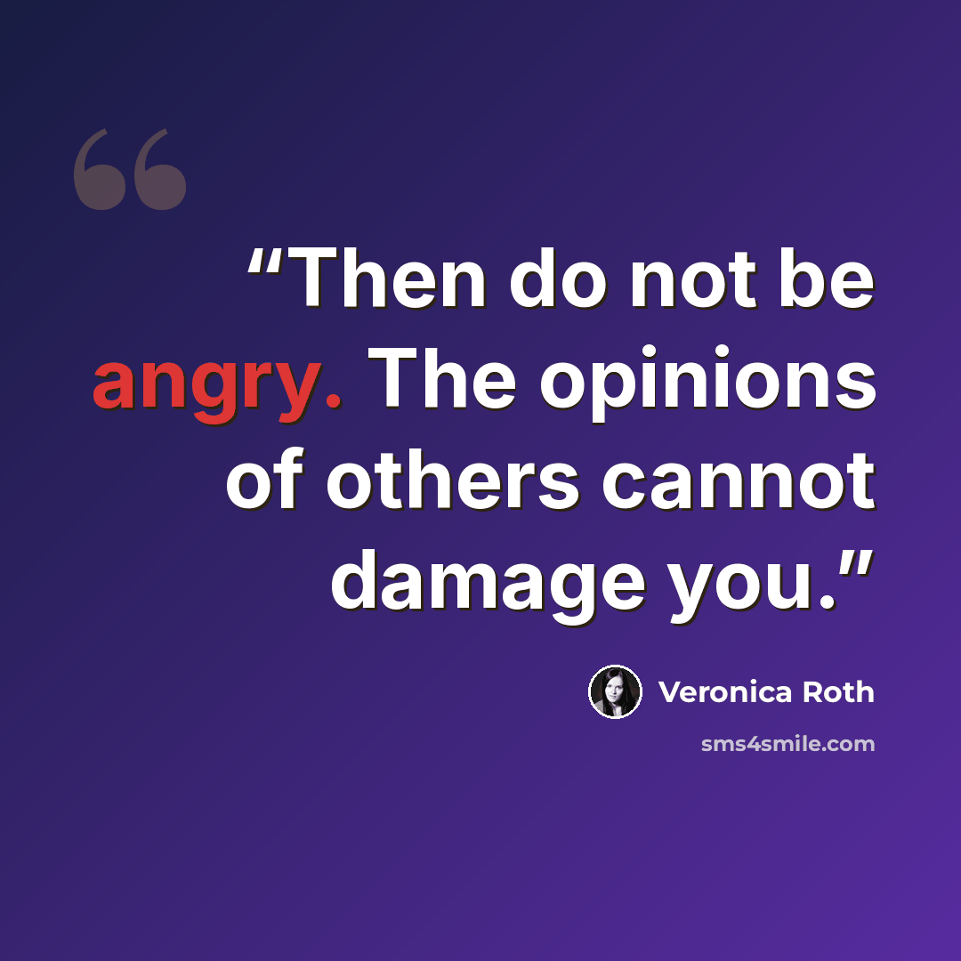 “Then do not be angry. The opinions of others cannot damage you.” quote by Veronica Roth