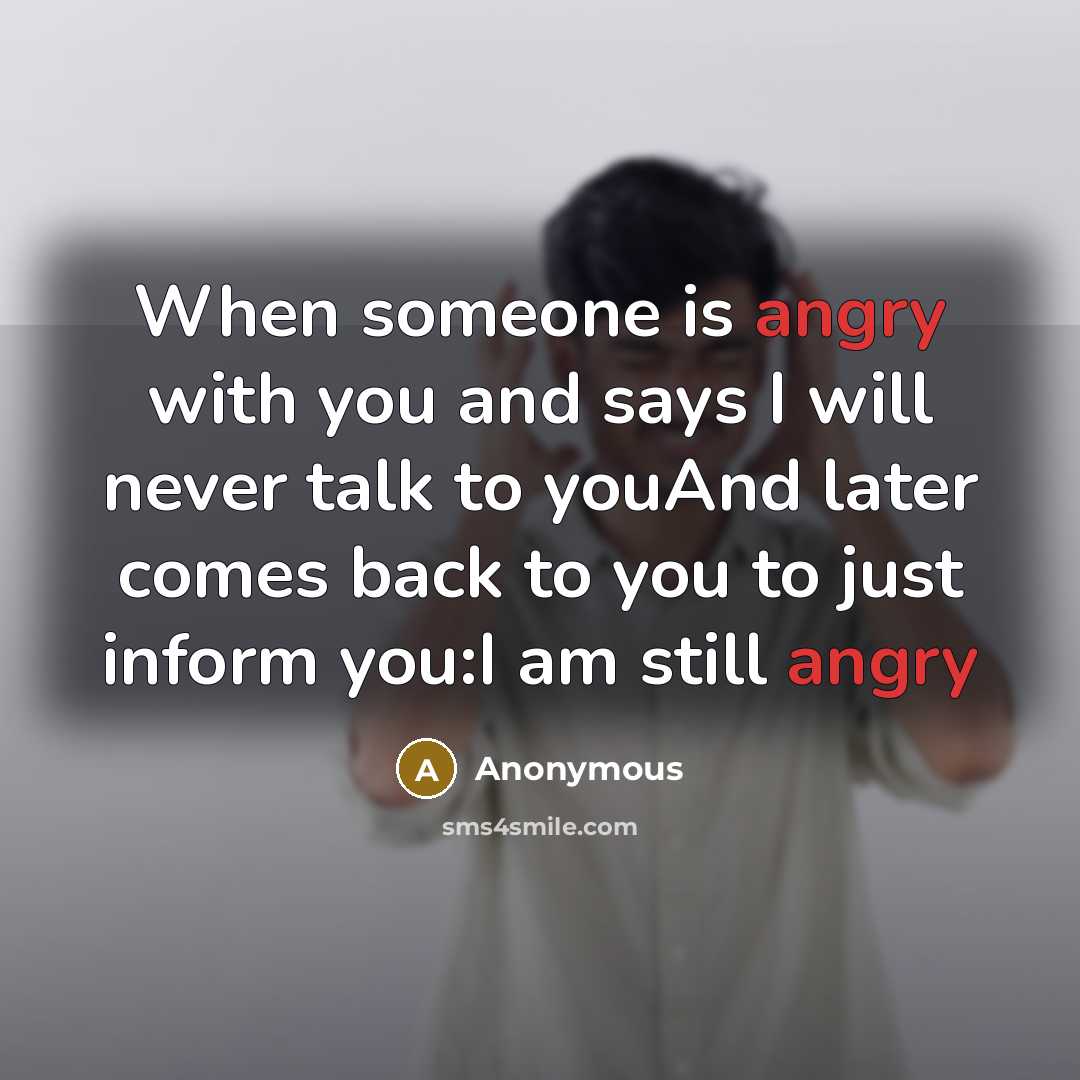 “When someone is angry with you and says I will never talk to youAnd later comes back to you to just inform you:I am still angry” quote by Anonymous