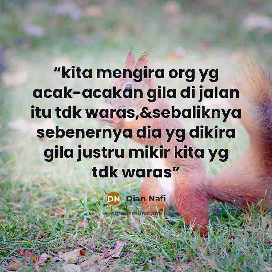 “kita mengira org yg acak-acakan gila di jalan itu tdk waras,&sebaliknya sebenernya dia yg dikira gila justru mikir kita yg tdk waras” quote by Dian Nafi