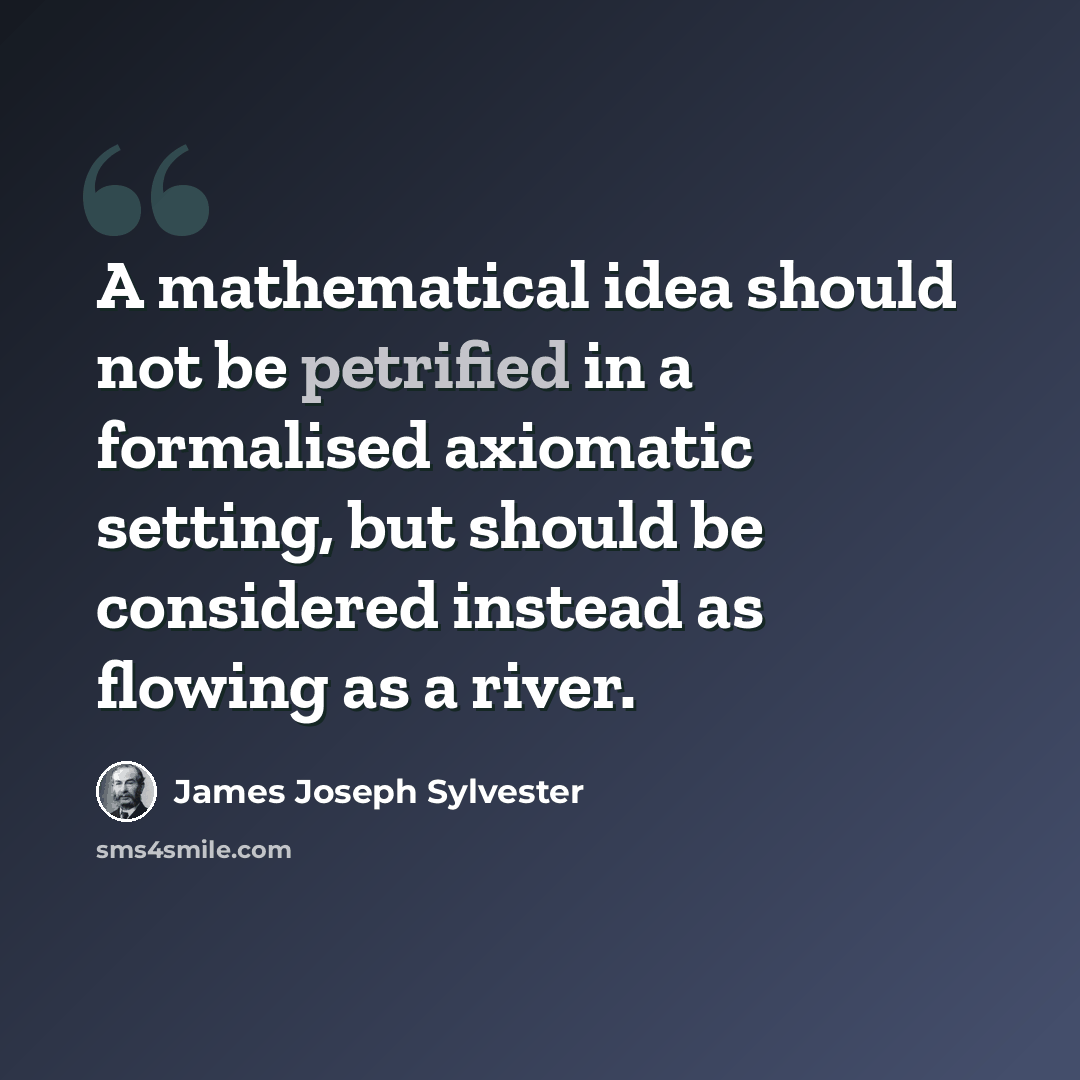 “A mathematical idea should not be petrified in a formalised axiomatic setting, but should be considered instead as flowing as a river.” quote by James Joseph Sylvester