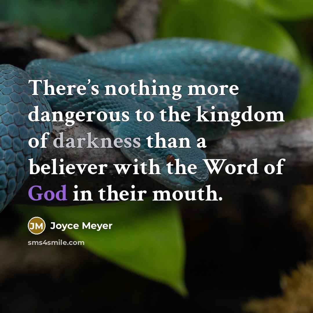 “There’s nothing more dangerous to the kingdom of darkness than a believer with the Word of God in their mouth.” quote by Joyce Meyer