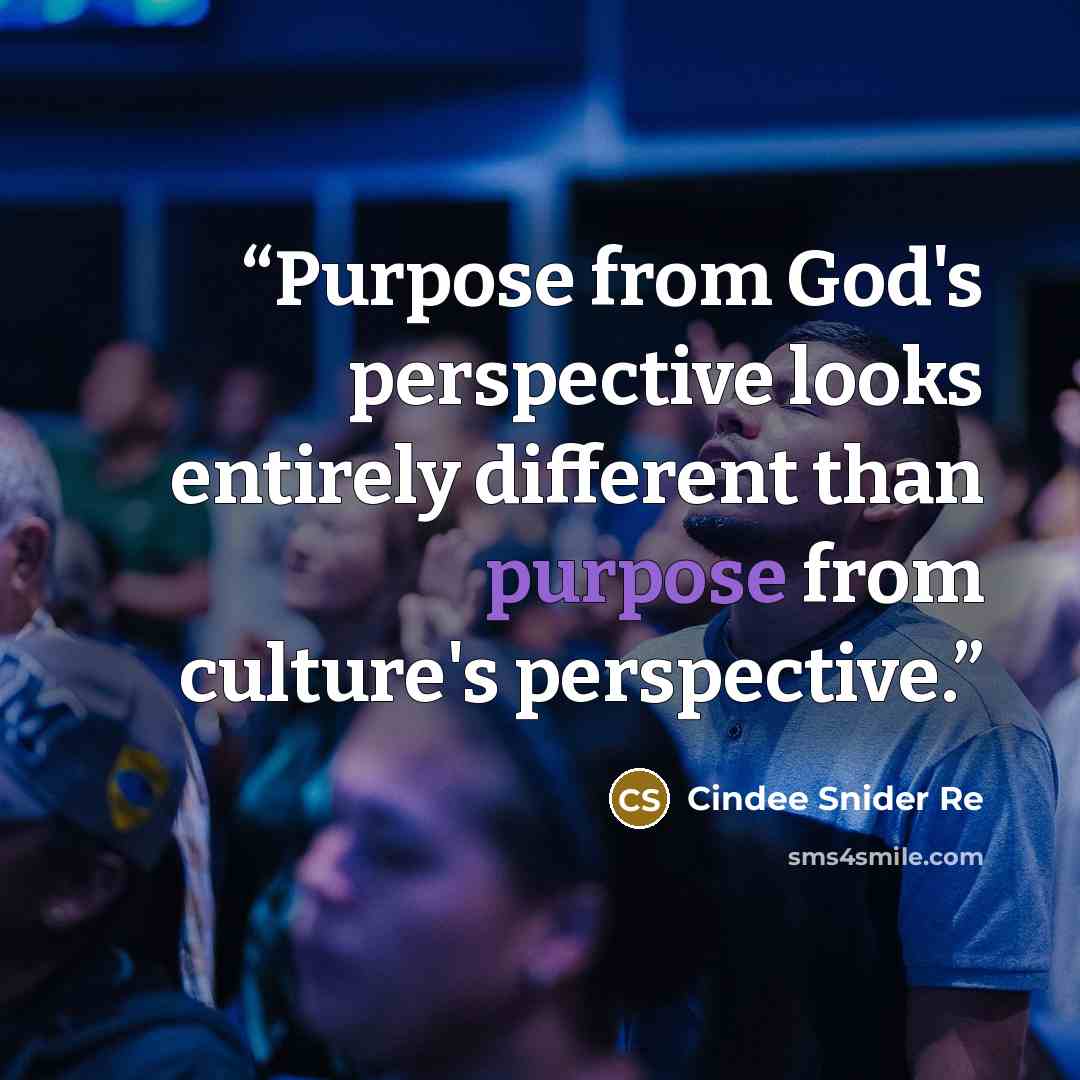 “Purpose from God's perspective looks entirely different than purpose from culture's perspective.” quote by Cindee Snider Re