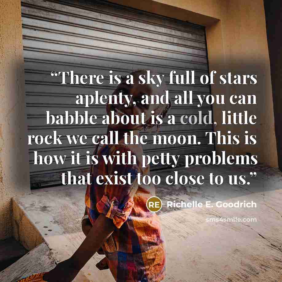 “There is a sky full of stars aplenty, and all you can babble about is a cold, little rock we call the moon. This is how it is with petty problems that exist too close to us.” quote by Richelle E. Goodrich