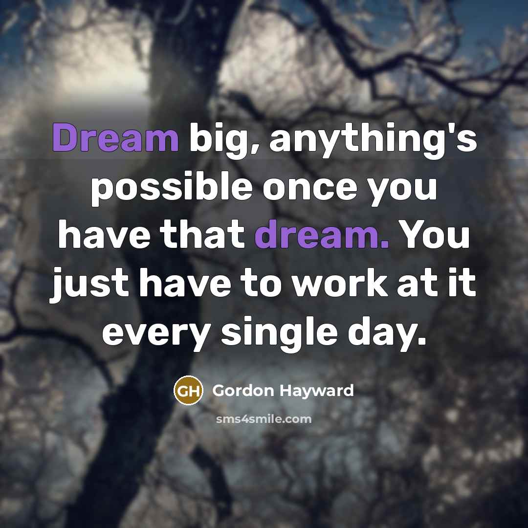 “Dream big, anything's possible once you have that dream. You just have to work at it every single day.” quote by Gordon Hayward