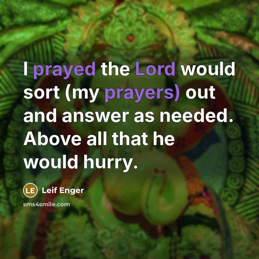 “I prayed the Lord would sort (my prayers) out and answer as needed. Above all that he would hurry.” quote by Leif Enger