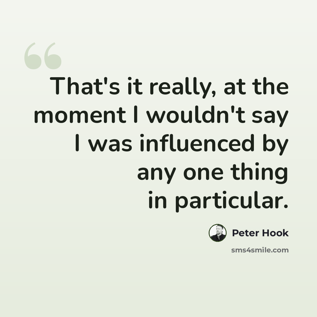“That's it really, at the moment I wouldn't say I was influenced by any one thing in particular.” quote by Peter Hook