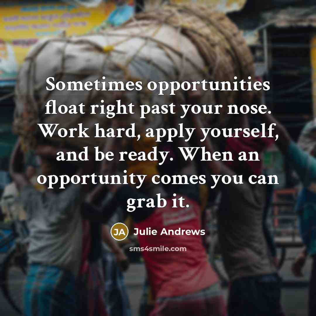 “Sometimes opportunities float right past your nose. Work hard, apply yourself, and be ready. When an opportunity comes you can grab it.” quote by Julie Andrews