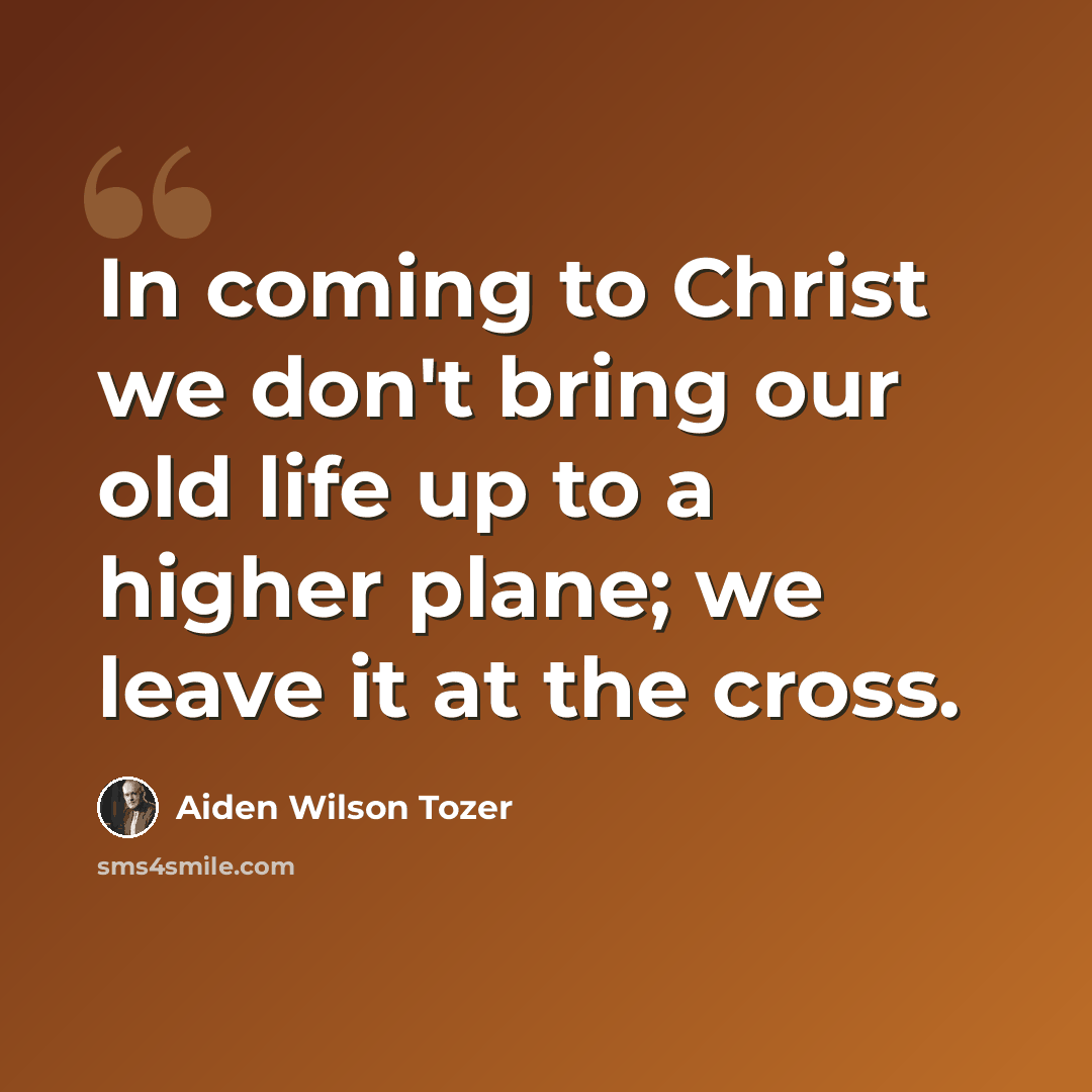 “In coming to Christ we don't bring our old life up to a higher plane; we leave it at the cross.” quote by Aiden Wilson Tozer