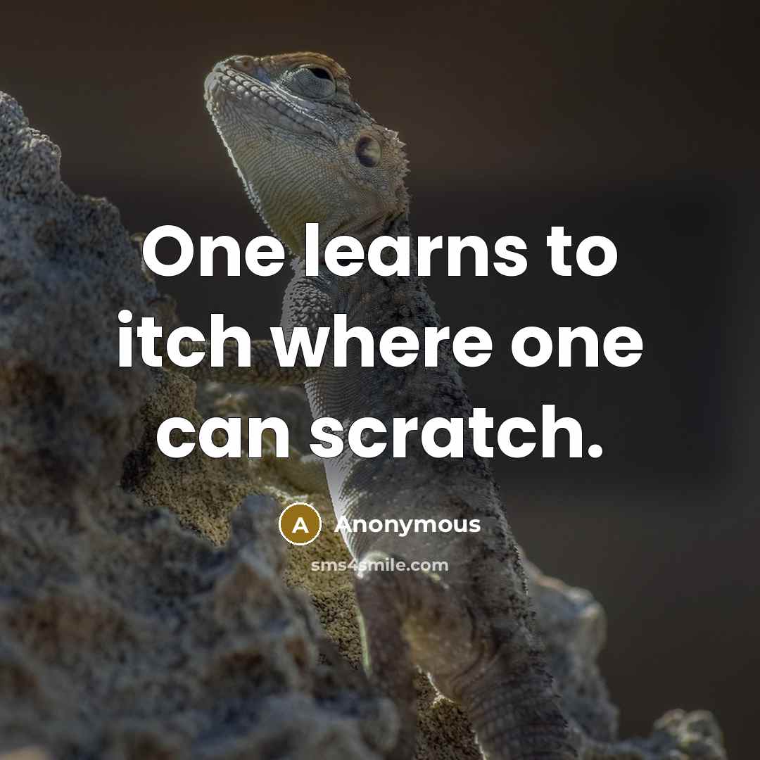 “One learns to itch where one can scratch.” quote by Anonymous