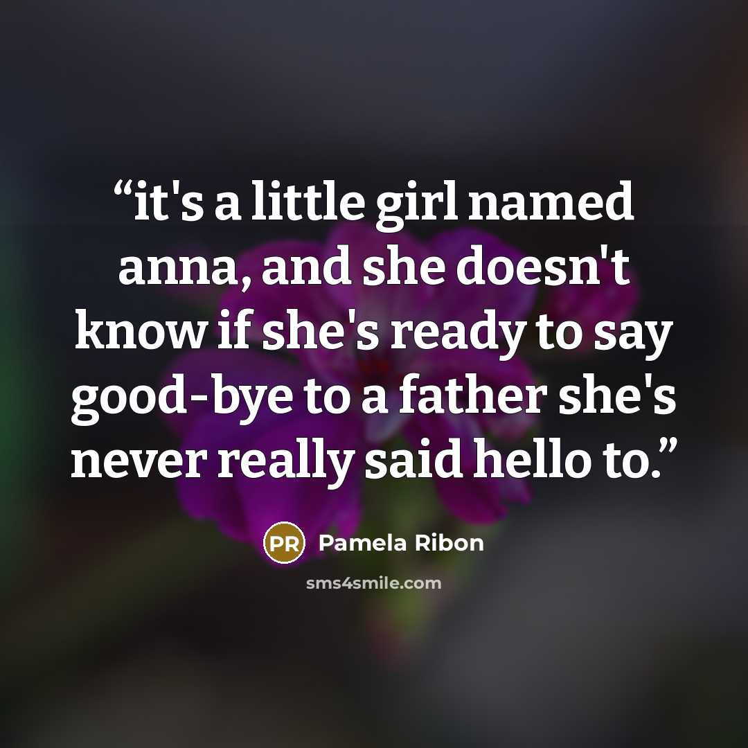 “it's a little girl named anna, and she doesn't know if she's ready to say good-bye to a father she's never really said hello to.” quote by Pamela Ribon