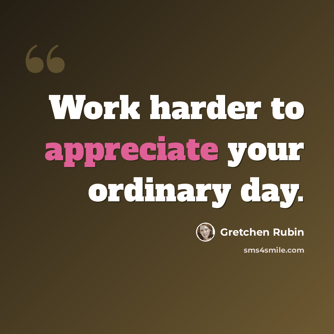 “Work harder to appreciate your ordinary day.” quote by Gretchen Rubin
