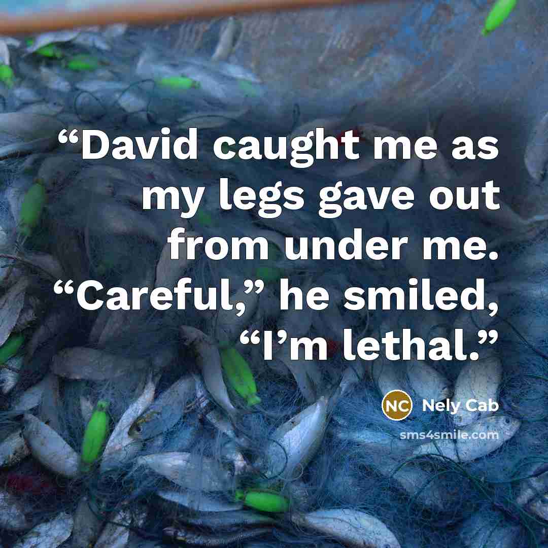 “David caught me as my legs gave out from under me. “Careful,” he smiled, “I’m lethal.” quote by Nely Cab