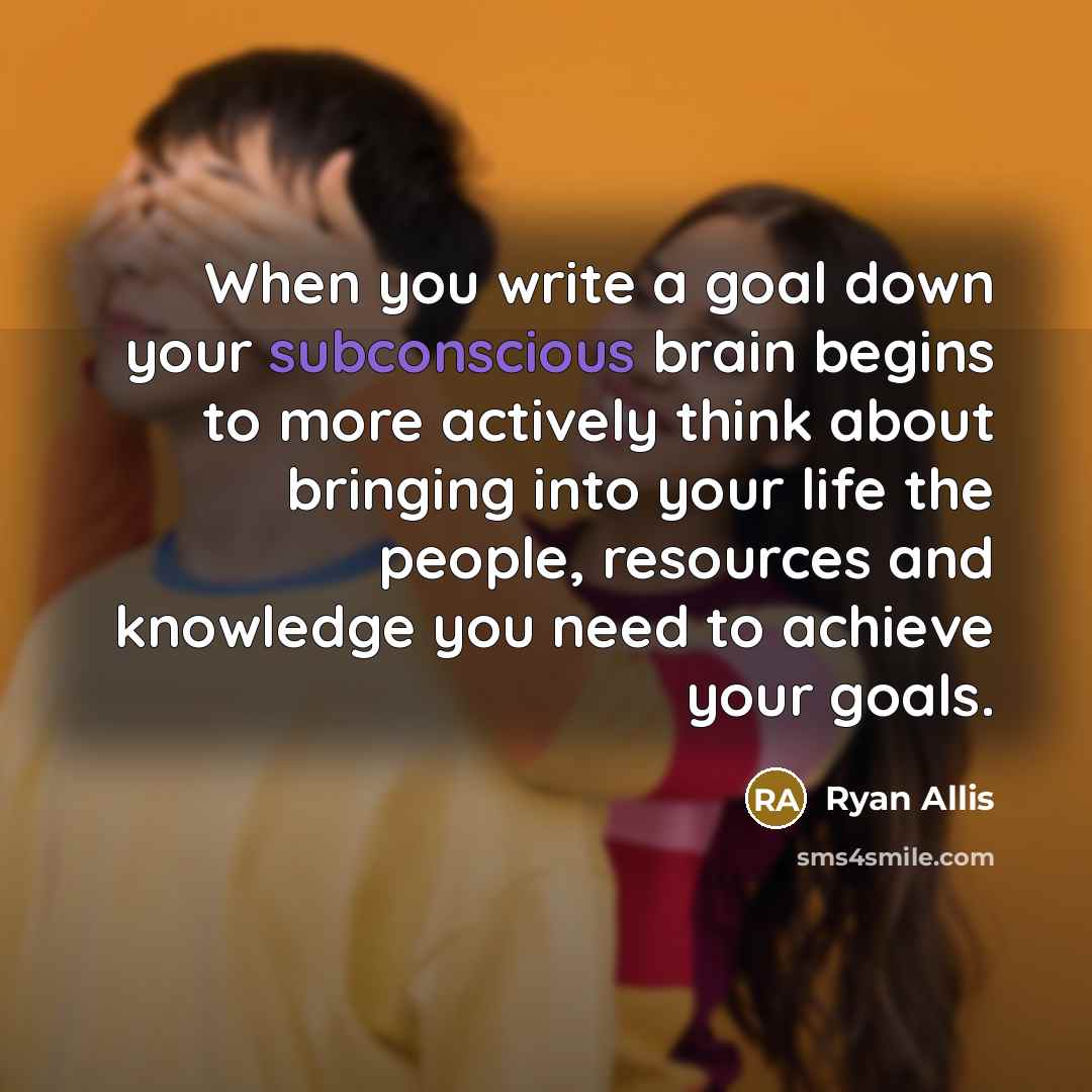 “When you write a goal down your subconscious brain begins to more actively think about bringing into your life the people, resources and knowledge you need to achieve your goals.” quote by Ryan Allis