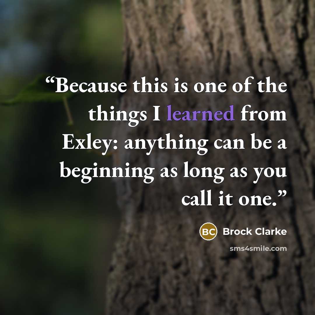 “Because this is one of the things I learned from Exley: anything can be a beginning as long as you call it one.” quote by Brock Clarke