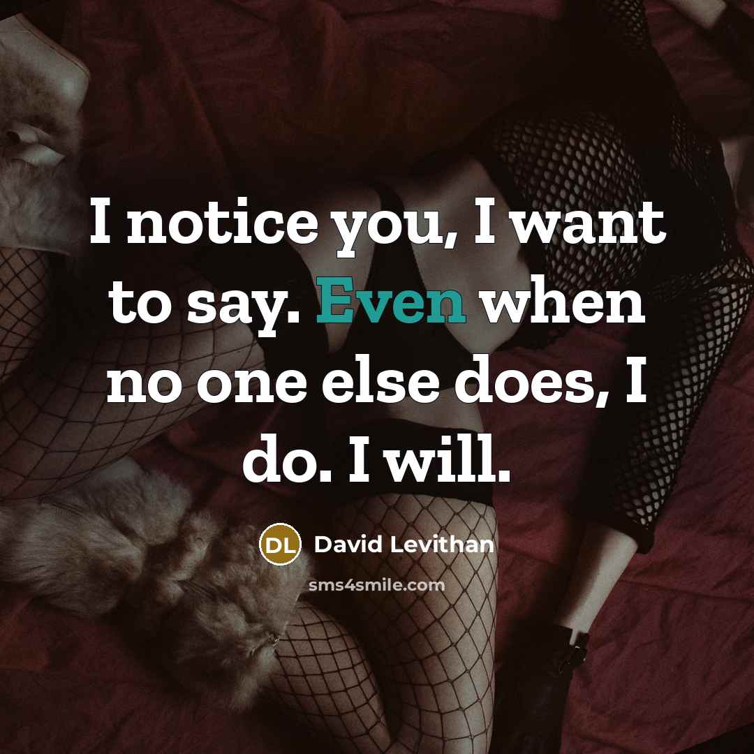 “I notice you, I want to say. Even when no one else does, I do. I will.” quote by David Levithan