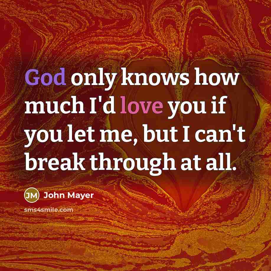 “God only knows how much I'd love you if you let me, but I can't break through at all.” quote by John Mayer