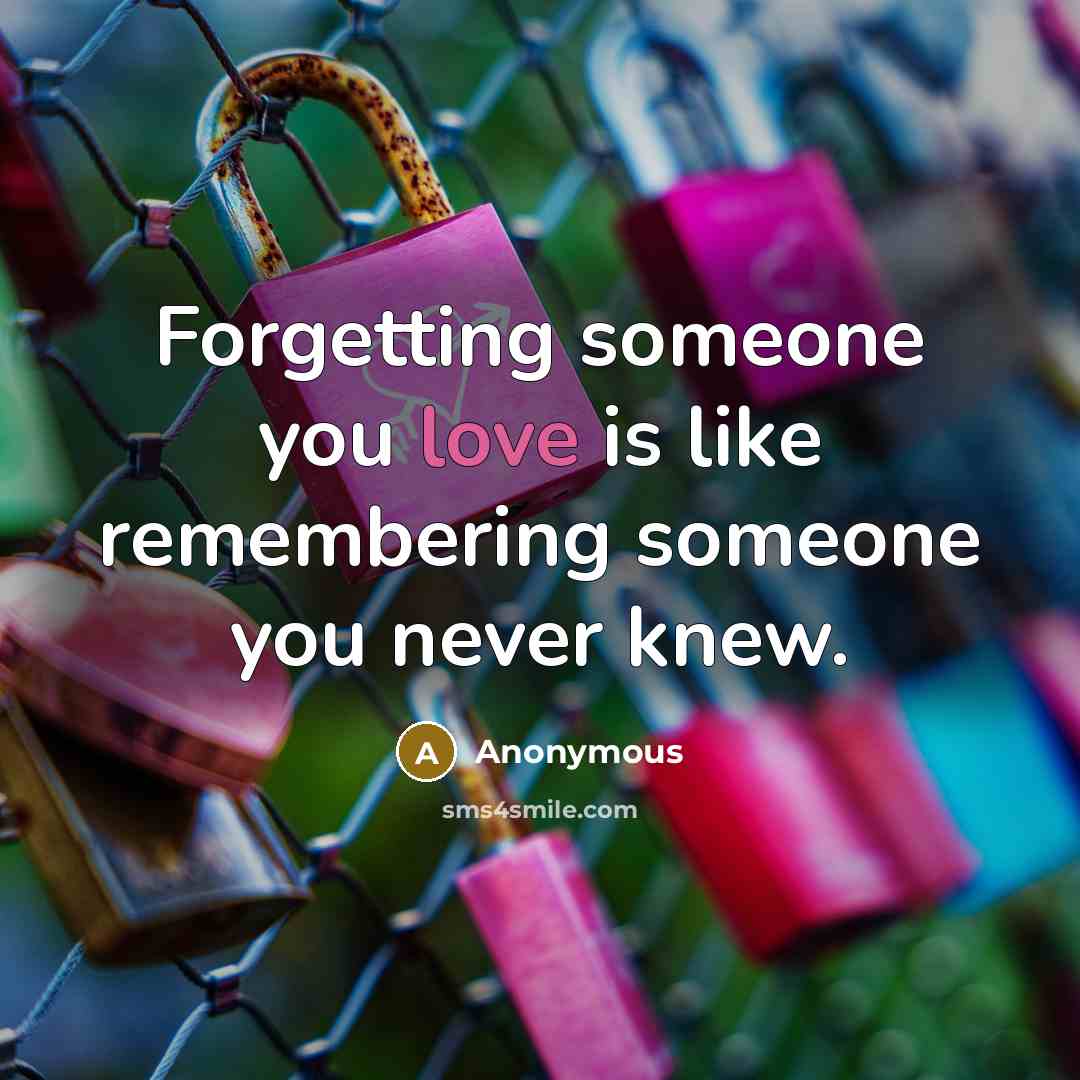 “Forgetting someone you love is like remembering someone you never knew.” quote by Anonymous